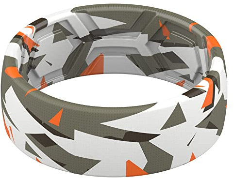 ThunderFit Silicone Wedding Rings for Men, Breathable Printed Design Rubber Engagement Bands 8mm Wide 2mm Thick, 15 - 15.5 (23.60mm), Silicone, No Gemstone