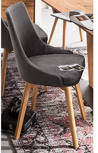 Lomadox Esszimmer Stuhl Eiche massiv geölt, grau, B/H/T: ca. 58/92/61 cm