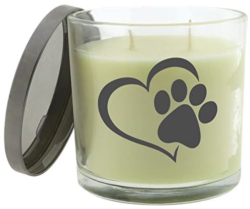 WB wohn trends Duft-Kerze mit Deckel, Pfote mit Herz Hund Katze, 10x10cm, Creme, 2 Dochte, BlackBerry & Bay Duft-Windlicht Glas-Kerze
