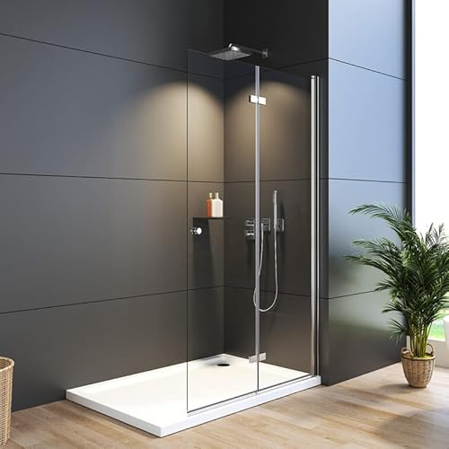 WDWRITTI Walk in Duschwand, 90x185 cm Falttür Begehbare Dusche Duschkabine Duschtrennwand 6mm ESG Sicherheitsglas Beschichtung