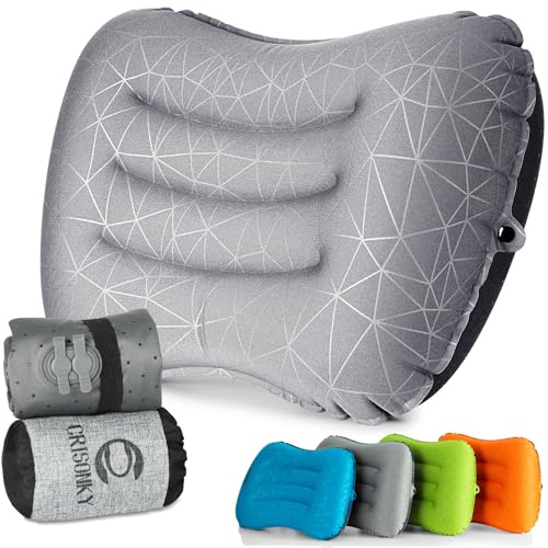 Crisonky Campingkissen aufblasbar, ultraleichtes Reisekissen Backpacking | Doppelventil, Ergonomische Nacken- & Lendenstütze, Kompaktes Design, Schnelles Aufblasen, Ideal für Wandern, Flugreisen