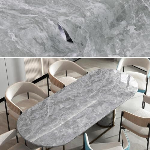 60cm×5m, Glanz Klebefolie Marmoroptik Klebefolie Möbel, Grau Wasserfest Dick Küchenfolie Selbstklebend Folie Für Möbel, Möbelfolie Selbstklebend Folie Arbeitsplatte Küche Möbelfolie Küche