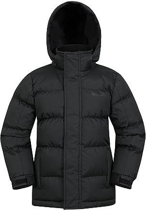 Mountain Warehouse Snow Padded Kids Puffer Jacket - Water Resistant Coat, Fleece Lined Hood, Adjustable Cuffs, Side Pockets - Autumn, Winter & Outdoors Jet Black Kids Size 5-6 Years