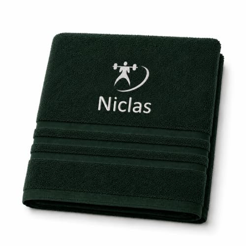 Pet-Jos Personalisiertes Handtuch mit Namen Schön gestickter Sport Name Handbadetuch 100% Baumwollhandtuch Sportliche Motive Personalized Custom Towel with Name (140 x 70 cm, Gewichtheben)