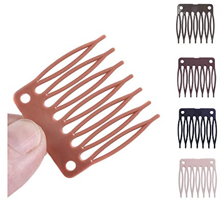 50pcs/Lot Hair Comb Slides Plastic 7-teeth Wig Clips Combs for Wig Making (Light Brown)