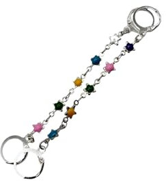 Dangly drop earrings for Loop earplugs | in ear piece gold plated or stainless steel| anti loss jewellery (Colourful star chain, Hoop attachment)