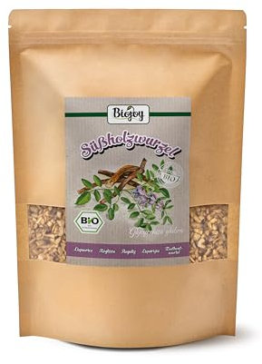 Biojoy Racine de Réglisse BIO (500 g), séchée et coupée, Tisane de Réglisse (Glycyrrhiza glabra)