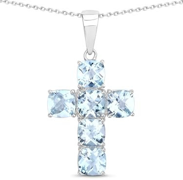 Rafaela Donata Damen Kette aus 925/- Sterling Silber rhodiniert mit Blautopas blau Edelsteinhalskette Edelsteingröße 6,00 mm Kreuz