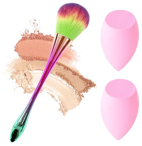 Pinceaux de maquillage avec mélangeurs de beauté, paquet de 2 éponges de maquillage douces et pinceau de fond de teint plaqué métal pour maquillage liquide, fard à paupières et poudre (violet)
