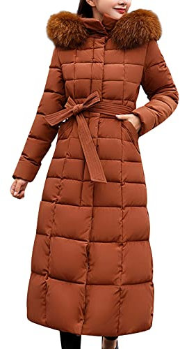 Chnnamzu Wintermantel Damen Lang - Warm Daunenmantel Mit Kapuze und Gürtel Lang Puffer Jacke Mantel Knielang Winterjacke Herbst Winter Daunenjacke mit Reißverschluss und Tasche