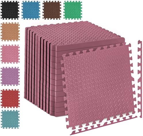 Fk Sports 25mm Extra Thick Gym Flooring Mat, Leaf 60x60cm (Pink, 4pcs | 16 sq.ft) Non-skid mats, Soft Cushion EVA Rubber foam, Interlocking Puzzle Floor Tiles, for home Yoga Workout
