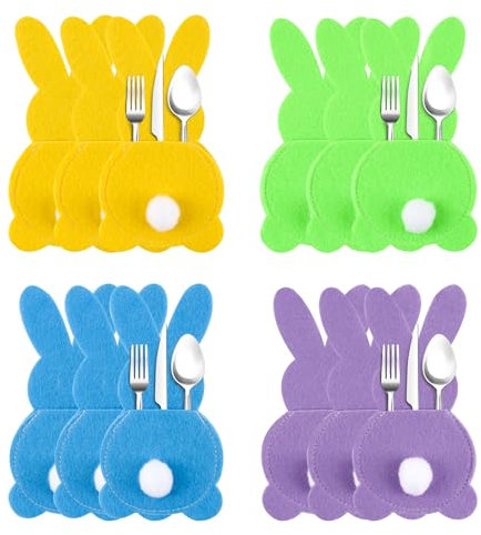 badaren Filz Bestecktasche Ostern*12pcs, Bestecktasche Filz Hase, Besteckhalter Osterhase, Set Deko Ostern Hase Bestecktasche, Wiederverwendbar Hasenform Bestecktasche Tischdeko