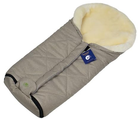 Reissner Lammfelle Merino Lammfell Baby Fußsack ESKIMO Mumienform mit Reißverschluss für Kinderwagen Buggy & Stroller oyster