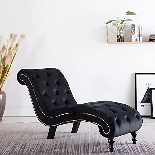 ARKEM Chaiselongue Schwarz Samt Ottomane Sofa Recamiere Chaiselongue