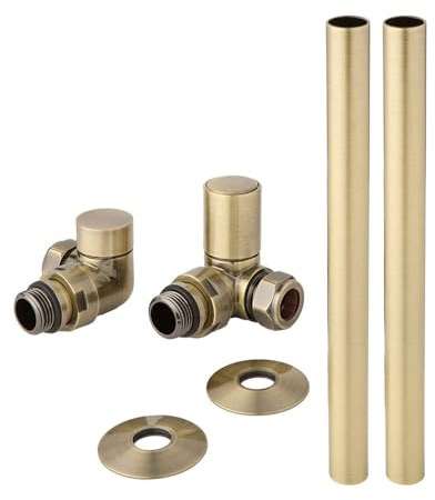 Milano Brushed Gold Corner Heated Towel Rail Radiator Valves and Pipe Connector Kit