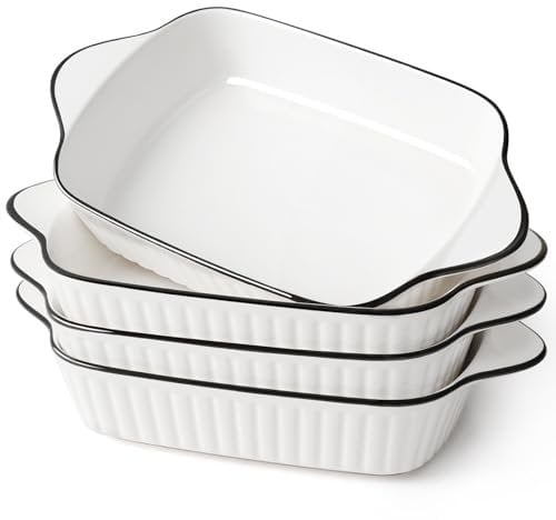 NUTRIUPS 10.5'' Small Baking Dishes Set of 4, 34Oz Rectangular Lasagne Dishes, Small Ceramic Baking Dish, Rectangular Bakeware with Handles, Oven Safe & Microwave Safe