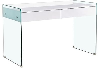 MAESTRO FERRETERO MF - Mesa de Oficina Modelo Limoges, Fabricada en Cristal, cajonera, lacada Blanca, 120 x 60 cms