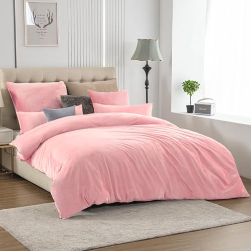 Soifox Winter Flanell Bettwäsche 200x220 - Rosa Flauschige und Warme Cashmere Touch Bettbezug + Kissenbezug 80x80 cm mit Reißverschluss