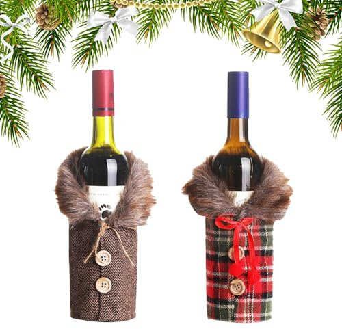 Ajuanbazha 2 Stücke Weihnachten Weinflasche Abdeckung, Flaschenbeutel im Weihnachtsdesign, Weihnachten Weinflasche Abdeckung für Weihnachtsessen Party Dekoration (A)