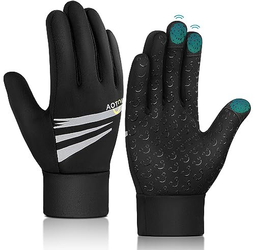 Kinder Handschuhe Winter Fahrradhandschuhe - Touchscreen Winterhandschuhe Warme Winddichte Fleece Kinderhandschuhe Wasserabweisend mit Anti-Rutsch für 4-12 Jahre Jung Mädch Sport Outdoor Schwarz