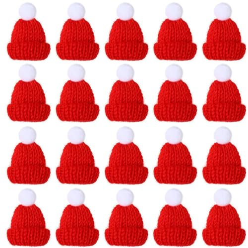 LYQNIHOB 20 Stück Mini Hüte Strickmützen, Mini-Puppe Mini-Mütze Weihnachtsmannmützen Weinflache Hut Mini Puppen Hut Puppenzubehör für Kunsthandwerk Kunst, für Deko Christmasbaumschmuck Puppenzubehör