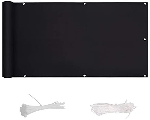 Brise-vue pour balcon, 0,9 x 9,5 m, parasol hydrofuge pour porche, terrasse, jardin, terrasse, couleur noire, résistant aux intempéries et protection de la vie privée