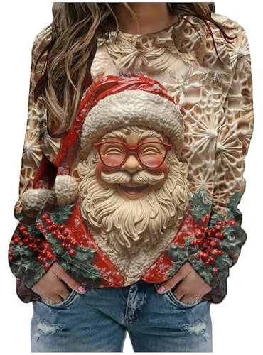 Keepink Weihnachtspullover für Damen, Übergröße, 36-50, lustig, hässliche Grafik-Sweatshirts, langärmelig, Rundhalsausschnitt, lockeres Oberteil, leichtes athletisches Hemd, Tunika, Pullover, Hoodies,