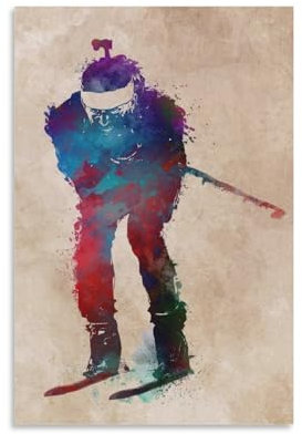 XJmoney Wandkunst, Motiv: Biathlon, Grau, für Wohnzimmer und Badezimmer, Dekoration, 40 x 60 cm, Leinwanddruck