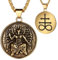 JewelryWe Satanische Ziege Halskette Herren: Gold Edelstahl Baphomet Satan Ziege Engelsflügel Leviathan Kreuz Runde Medaille Anhänger Kette Gothic Luzifer Kirche Amulett Schmuck