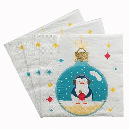 Servietten Pinguin Blue Gold Servietten Hochzeit Geburtstag Kindergeburtstag Cocktailservietten Geburtstagsservietten Party Napkins Disposable Weich Papierservietten Tischdeko Pack of 5(33x33cm)