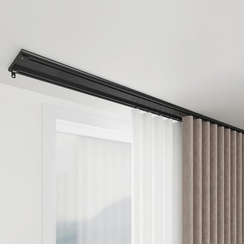 Tringle à rideau noire à montage au plafond pour camping-car, rideaux occultants et de douche, double rail avec poulies pour suspendre des œillets et pincer les rideaux plissés, tringle de traitement