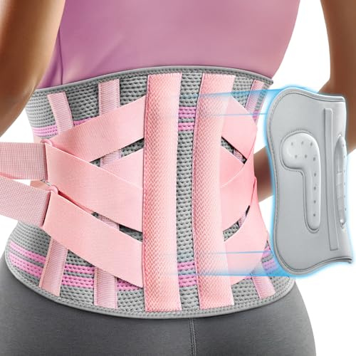 Rakiie Back Support Belt for Women, 9X Support Back Brace for Lower Back Pain, Ergonomic Back Support Brace with 3D Silicone Pad for Sciatica Scoliosis, Pink Size M (Waist: 85-100CM)