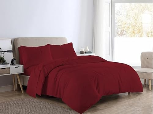 Bella Nights Flannelette Duvet Cover Set – 100% Brushed Cotton Bedding with Matching Pillowcases Soft & Warm Thermal Bed Linen for All Seasons – Cozy Flannel Quilt Cover Set (Red, King)