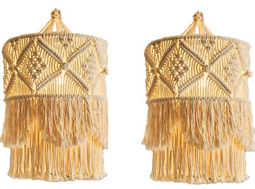 MVOSJFIE 2X Handmade Wall Tapestry Lampshade Macrame Boho Decor Handcraft Tassel Tapestry Background Headboard Hanging