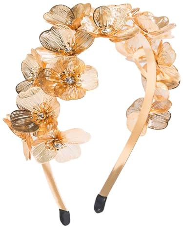IYOU Bridal Wedding Headband Gold Flower Headpiece Floral Bride Guest Hair Accessories for Women