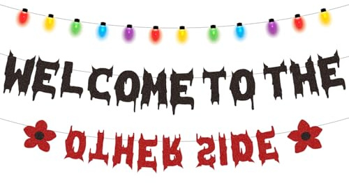 SAVITA Willkommen auf dem Anderen Seitenbanner, Verkehrt herum Fremder Mottoparty Dekoration Gruseliges Halloween Geburtstagsbanner für Mottopartys Heimzimmer Dekoration