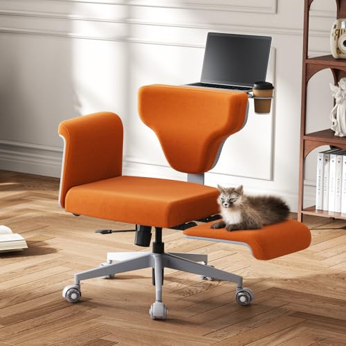 Newtral FX-FF Bürostuhl mit/ohne Armlehne Verstellbar, Schreibtischstuhl mit Gummirollen, Schminktisch Stuhl, Schneidersitz Stuhl Criss Cross Chair, Drehstuhl Office Chair (Freedom-X FF, Orange)