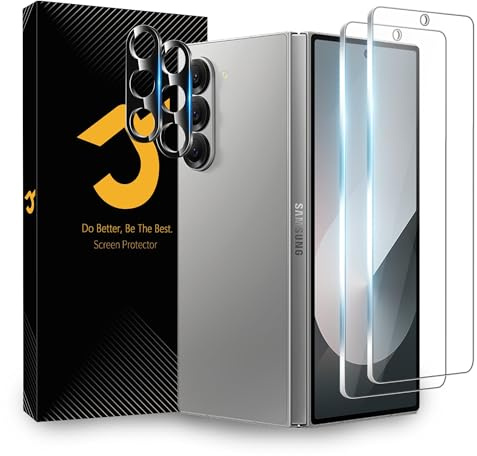 JZG 2x Film for Samsung Galaxy Z Fold 6 Screen Protector + 2x Camera Lens Protector, Easy Installation, Support Fingerprint Unlock, Anti-Fingerprint, Case friendly