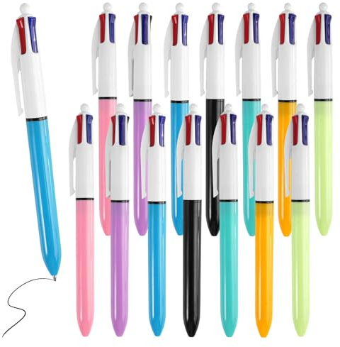 14 Pièces Stylos 4 Couleurs,4 en 1 Stylos Multicolores Rétractable,Pointe de 1 mm,Stylo Quatre Couleurs,Quatre Couleur Stylo Bille,Quatre Couleur pour Une Utilisation à la Maison,Au Bureau,à L'école
