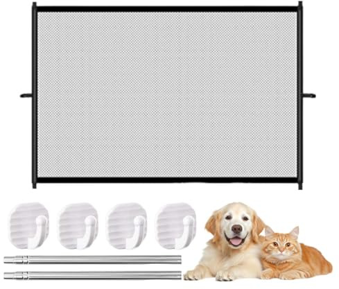 UIEXAY Barrera Para Perros 110 X 72 Cm Puerta De Seguridad Para Mascotas Y Bebes Portátiles Barrera De Seguridad Escaleras Para Niños Con 4 Ganchos Fuertes 2 Tubos