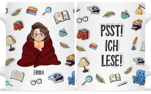 Geschenke Mall Tasse Personalisiert - Psst Ich Lese - Geschenke für leseratten, buch tasse, geschenk leseratten, leseglück tassen, geschenk bücherwurm, kaffeetasse personalisiert (Modell #1)