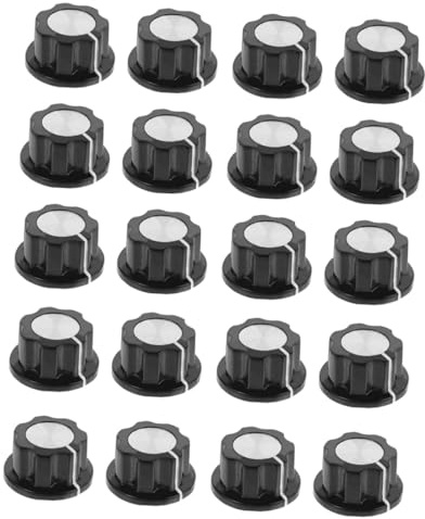 Potentiometer Reglerknopf Drehknopf 20 Stück Bakelit Schwarz Silber | Rundschaft, Leichtes Design, Einfache Montage, Stabile und Korrosionsarme Ausführung, Mf-a02