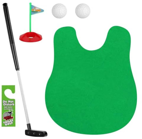 WenYa Toilet Golf Game Set Funny Gift with Mat, Putter, Balls, Flag, Sign | Novelty Golf Gifts for Men, Dad, Husband, Father's Day, Birthday, Secret Santa, Golf Gifts Set Flag & Do Not Disturb Sign