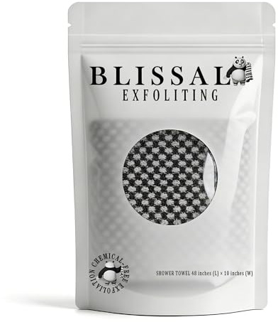 Blissal Exfoliating Shower Towel – Gentle on Sensitive Skin, Machine Washable, Effective Exfoliation for Soft & Smooth Skin (Black)