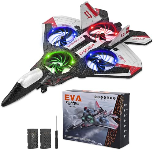 Cepolawa Avion Télécommandé, 3 Vitesses Avion RC, Rotations et Tonneaux à 360°, équipé d'une Veilleuse LED et de 2 Piles Rechargeables, Idéal pour Les Débutants et Les Enfants (Rouge)