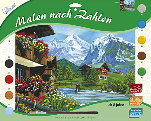 Mammut 109030 – Kit de Peinture par numéros avec Motif de Paysage, bergidylle, kit Complet avec modèle de coloriage imprimé au Format A3, 10 peintures acryliques et pinceaux, Grand kit de Peinture
