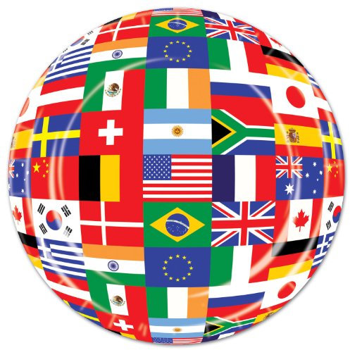 Beistle 58072, 7 International Flags Round Plates, 8 Pcs, Modern, Blue, White, Red, Black, Green