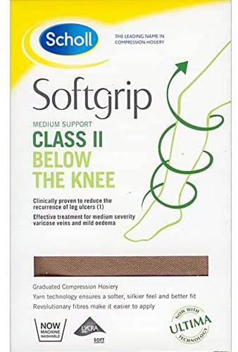 Scholl Softgrip Medium Support Class II Compression Stockings for Women - Below The Knee, Open Toe - Natural, Extra Large. Treatment for Varicose Veins, Legs Ulcers and Improving Circulation