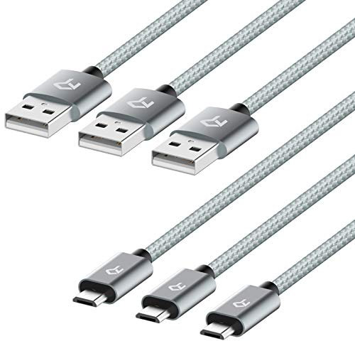 Rankie Micro USB Cable High Speed Data and Charging, Nylon Braided Charger Cord, 3-Pack, 3 Feet