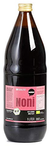 6 botellas de 1 litro de zumo de plantas frescas Noni en calidad biológica, 100% zumo directo en la botella de cristal.